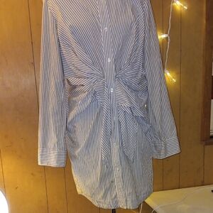 Norma Kamali White and Gray Striped Shirt